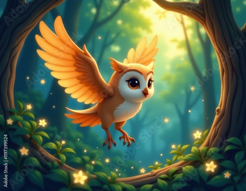 Adorable Owl in Enchanting Forest photo