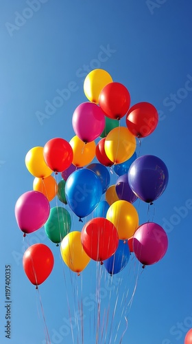 Colorful hot air balloons fill the sky at a vibrant festival amid clear blue ...