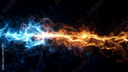 Electric blue and gold light spark on black background