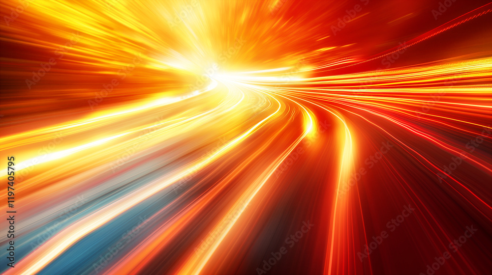 Obraz premium Dynamic motion background with red and yellow light streaks on winding road at night. Generative AI