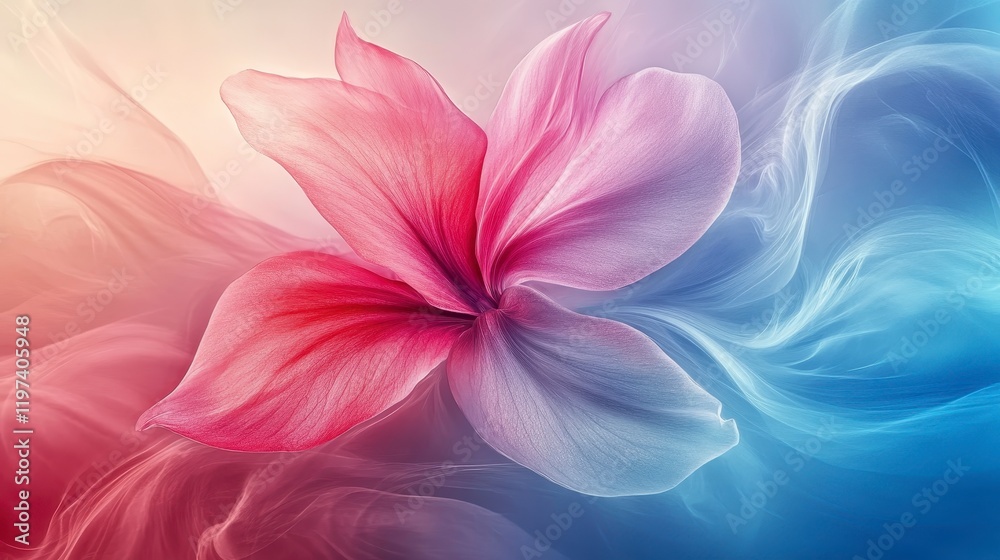 Abstract Floral Artwork Pink and Blue Flower with Soft Smoke Background Abstract Floral Artwork Pink and Blue Flower with Soft Smoke Background