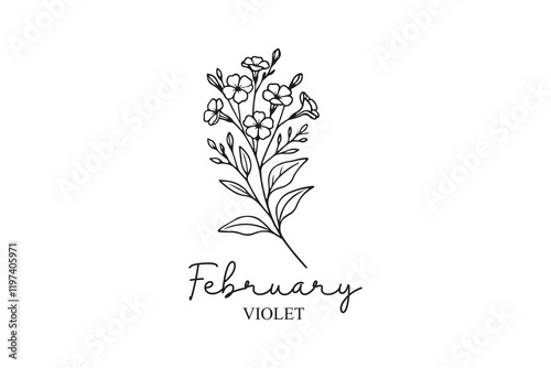 February Birth Month Flowers Line Art