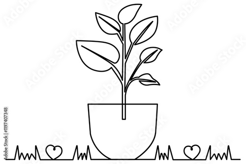 Growth plant processing tree Continuous one line drawing of outline vector icon