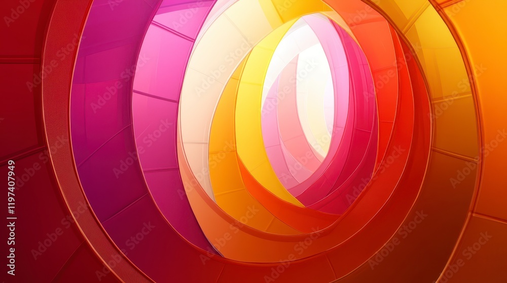Obraz premium Abstract Colorful Spiral Design Swirling Orange Pink Red Yellow Curves Geometric Pattern Background