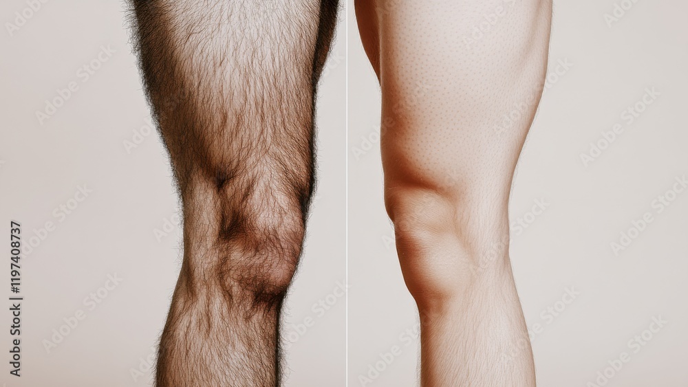 Naklejka premium before and after hair removal on legs, showing a comparison of hairy and smooth skin, skincare, beauty, and grooming concept