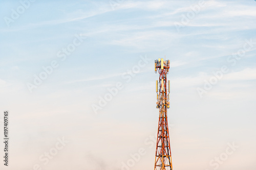 5G global network technology communication antenna tower for wireless high speed internet photo