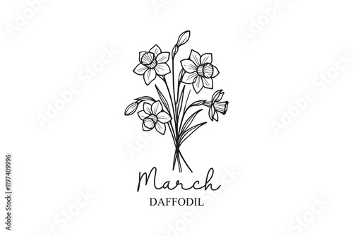 March Birth Month Flowers Line Art