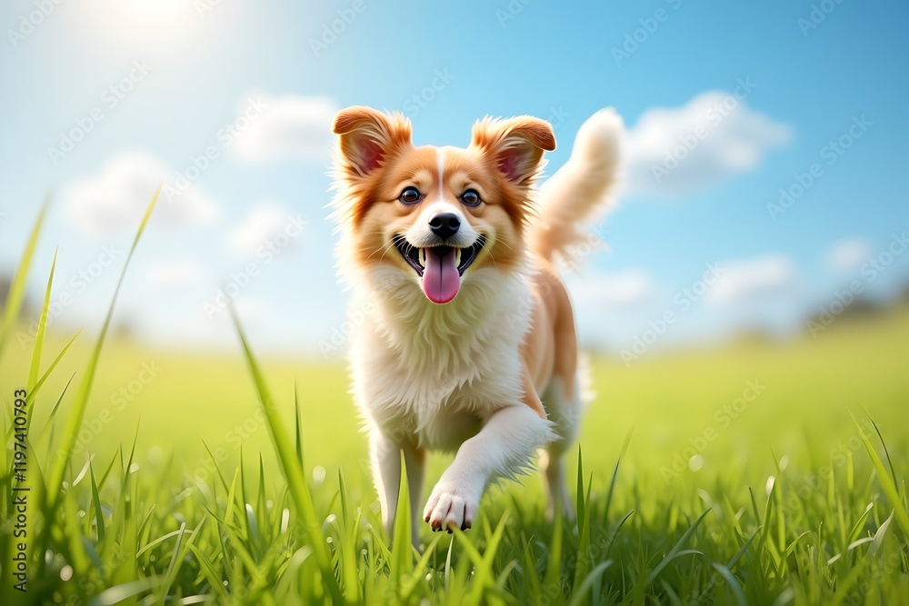 The golden dog running on the grass The golden dog running on the grass