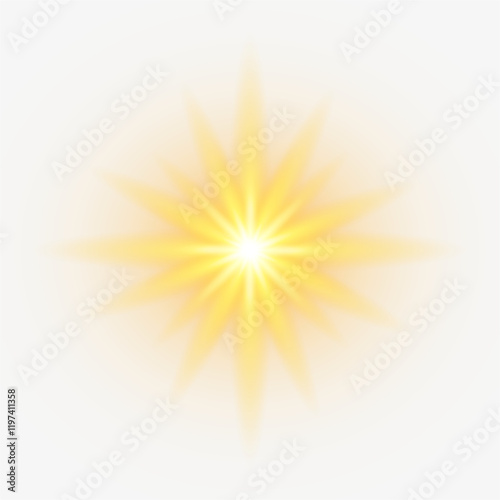Sparkle gold glow star, transparent shine sun rays, light glowing overlay effect, star sparkle - stock vector