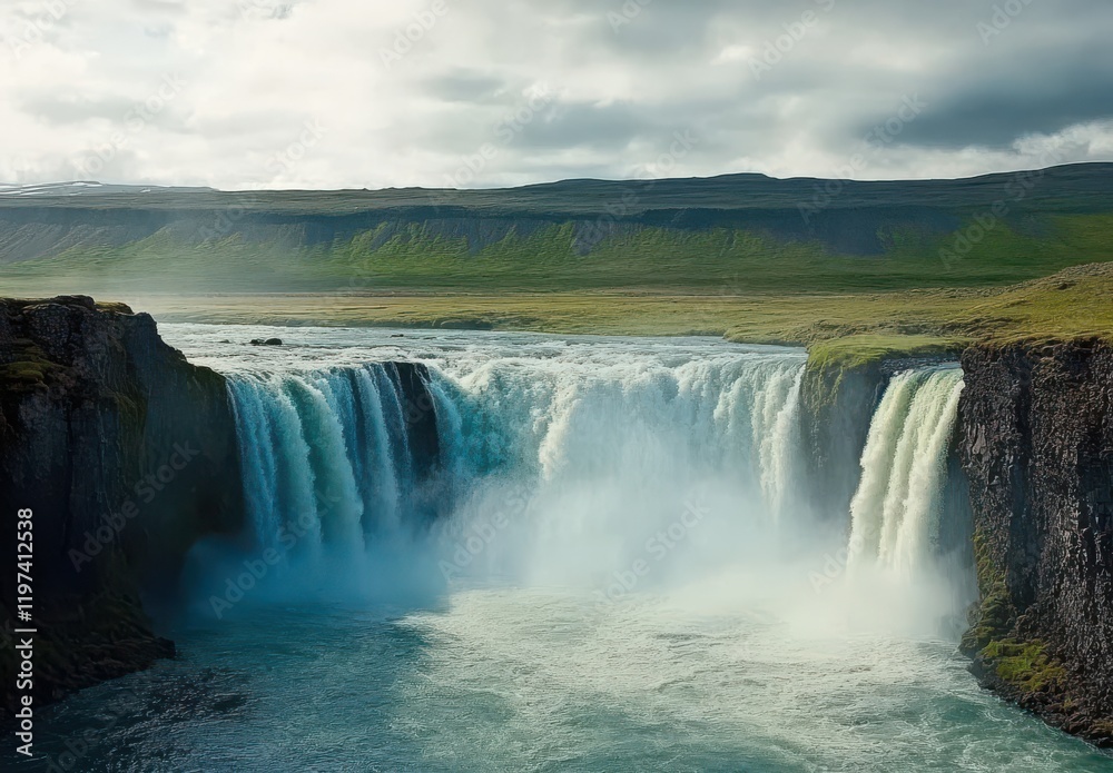 Icelandic Waterfall's Majestic Flow - A Breathtaking Nature Scene Icelandic Waterfall's Majestic Flow - A Breathtaking Nature Scene