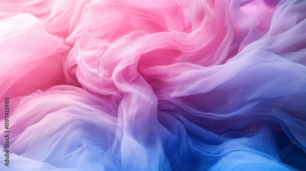 Fototapeta premium Abstract Pastel Pink and Blue Fabric Texture Soft Draped Sheer Tulle Background