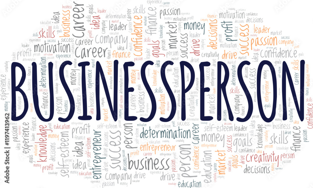 Obraz premium Businessperson word cloud conceptual design isolated on white background.