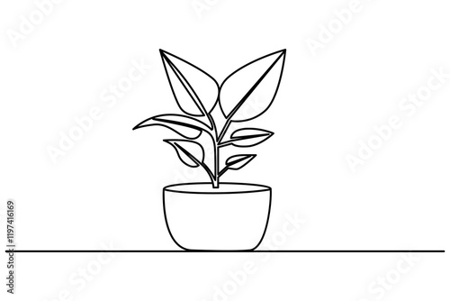 Growth plant processing tree Continuous one line drawing of outline vector icon