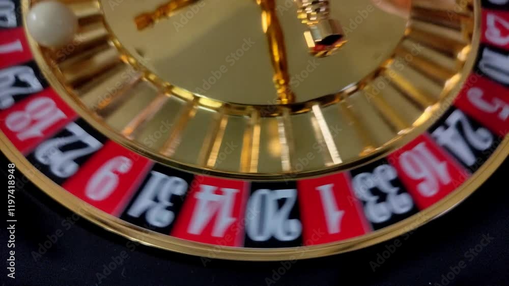 Roulette wheel spinning in casino, number 7 wins, winning and jackpot concept Roulette wheel spinning in casino, number 7 wins, winning and jackpot concept
