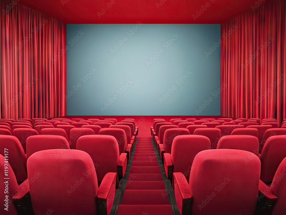 Fototapeta premium Cinematic experience in a modern theater interior design empty space red decor aesthetic viewpoint
