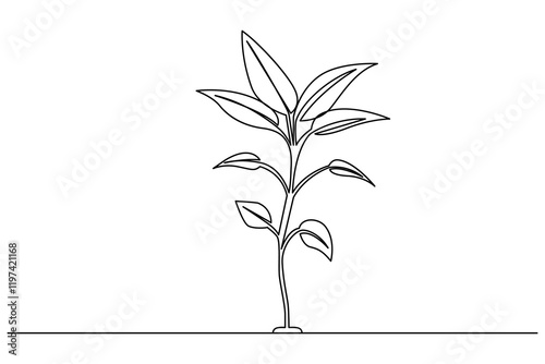 Growth plant processing tree Continuous one line drawing of outline vector icon