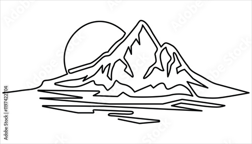 Mountain continuous one line art drawing vector illustration