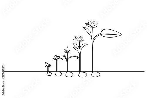 Growth plant processing tree Continuous one line drawing of outline vector icon