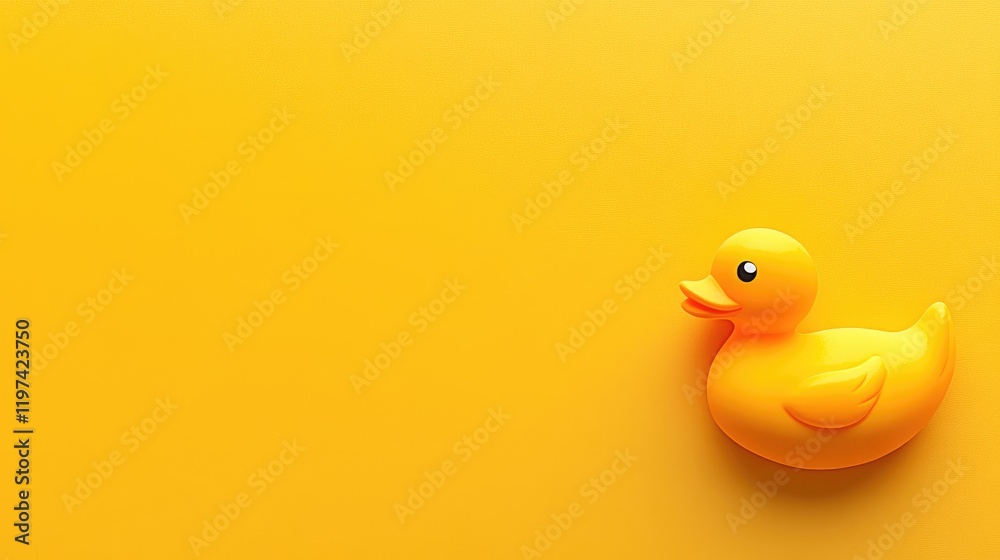 Fototapeta premium Vibrant Yellow Rubber Duck Positioned on Bright Yellow Backdrop with Ample Copyspace for Text and Design Elements