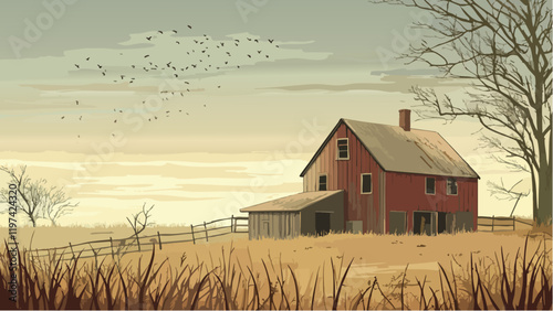 Peaceful Farmhouse Surrounded by Trees
