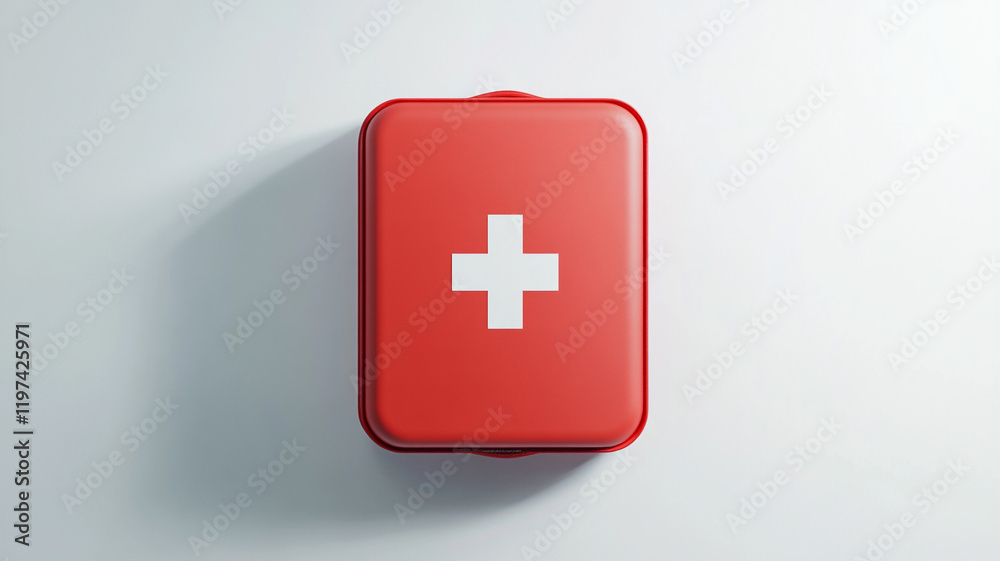 Fototapeta premium a red first aid kit with a white cross isolated on white background.