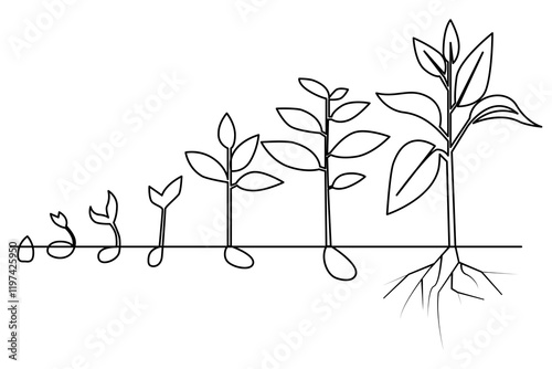 Growth plant processing tree Continuous one line drawing of outline vector icon