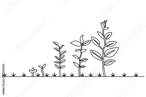 Growth plant processing tree Continuous one line drawing of outline vector icon