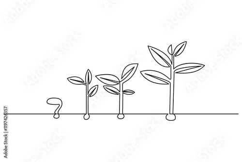 Growth plant processing tree Continuous one line drawing of outline vector icon