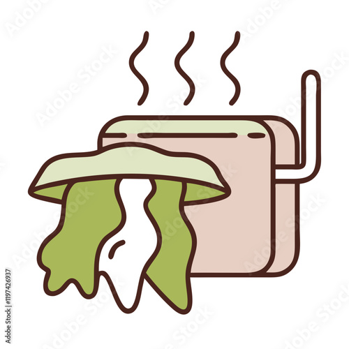 Clothes Dryer Icon with steam and green clothes