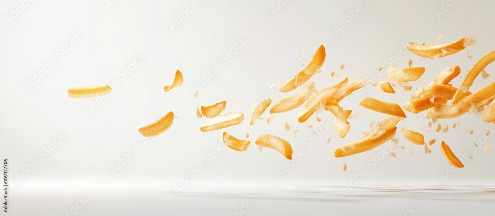 Abstract composition of flying orange fruit slices with motion blur and splashing water droplets on a white background with Copy Space Abstract composition of flying orange fruit slices with motion blur and splashing water droplets on a white background with Copy Space