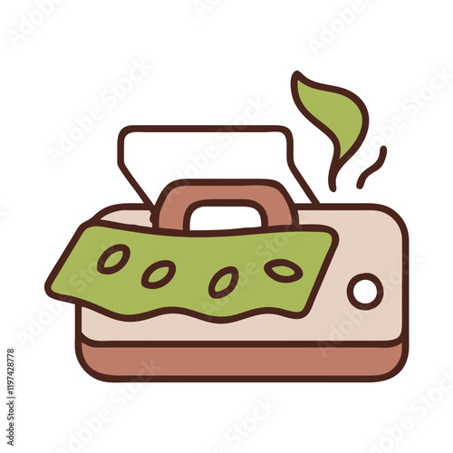 Vacuum Sealer Icon with fresh green leaves