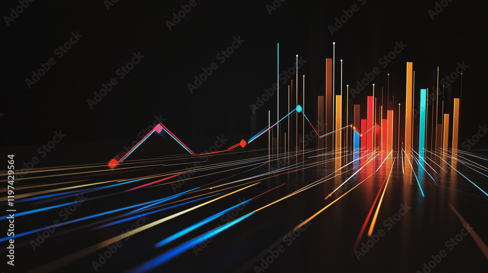 Abstract black background with Colorful charts and graphs with statistics to innovative analyze business potential and forecast future development of companies growth. Abstract black background with Colorful charts and graphs with statistics to innovative analyze business potential and forecast future development of companies growth.