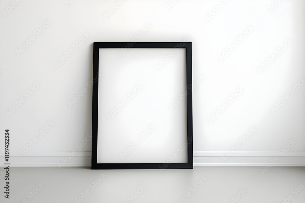 Large Black Frame Against Pristine White Wall Minimalism