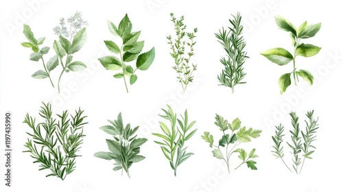Wallpaper Mural Variety of herbs including rosemary, oregano, tarragon on white background Torontodigital.ca