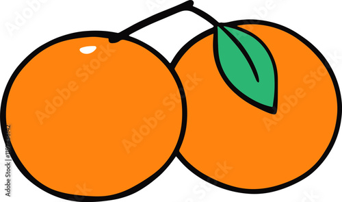 Vector Illustration of Two Oranges with Leaves