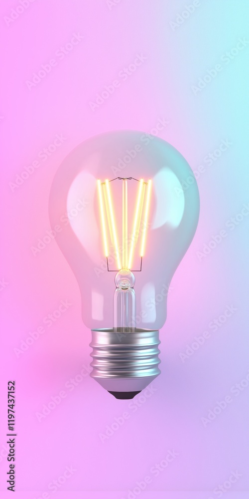 A glowing light bulb is lit up against a pink background. The light bulb is emitting a warm, inviting glow that fills the room with a sense of comfort and relaxation A glowing light bulb is lit up against a pink background. The light bulb is emitting a warm, inviting glow that fills the room with a sense of comfort and relaxation