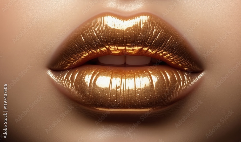 Luxury gold lips make-up. Golden lips with creative metallic lipstick. Gold paint on lips of sexy girl. Sensual woman mouth, isolated background. Luxury gold lips make-up. Golden lips with creative metallic lipstick. Gold paint on lips of sexy girl. Sensual woman mouth, isolated background.