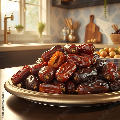 Fresh Dates on a Decorative Tray – Exquisite Food Photography with Realistic Background