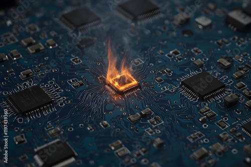 Flaming Chip on a Circuit Board