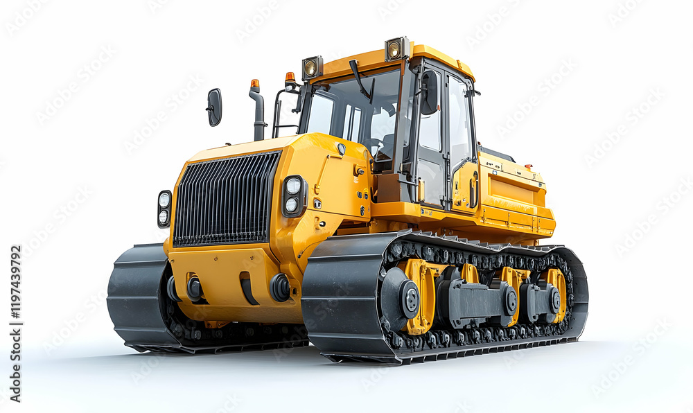 Obraz premium Yellow tracked tractor, studio, white background, construction