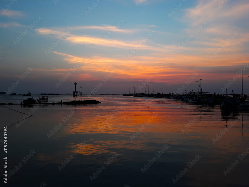 Naklejka premium Beautiful Sunset at Tanjung Gelam Beach, Karimun, Java, Indonesia