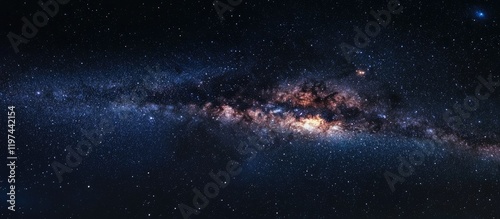 Cosmic panorama featuring a planet amidst a wealth of stars and galaxies in deep space, with ample space for text.