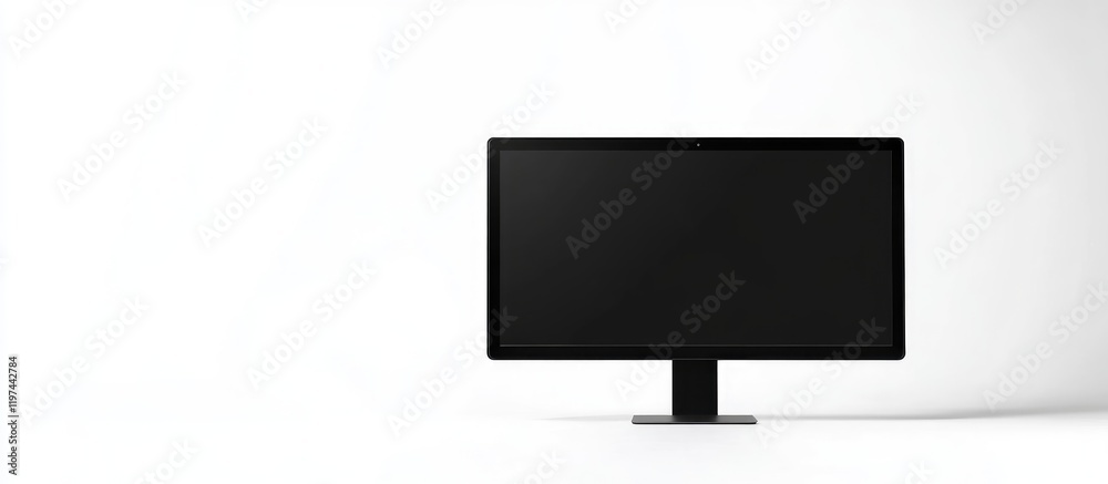 Sleek Black Computer Monitor Isolated on Bright White Background with Ample Blank Space for Customizable Text and Branding Opportunities Sleek Black Computer Monitor Isolated on Bright White Background with Ample Blank Space for Customizable Text and Branding Opportunities