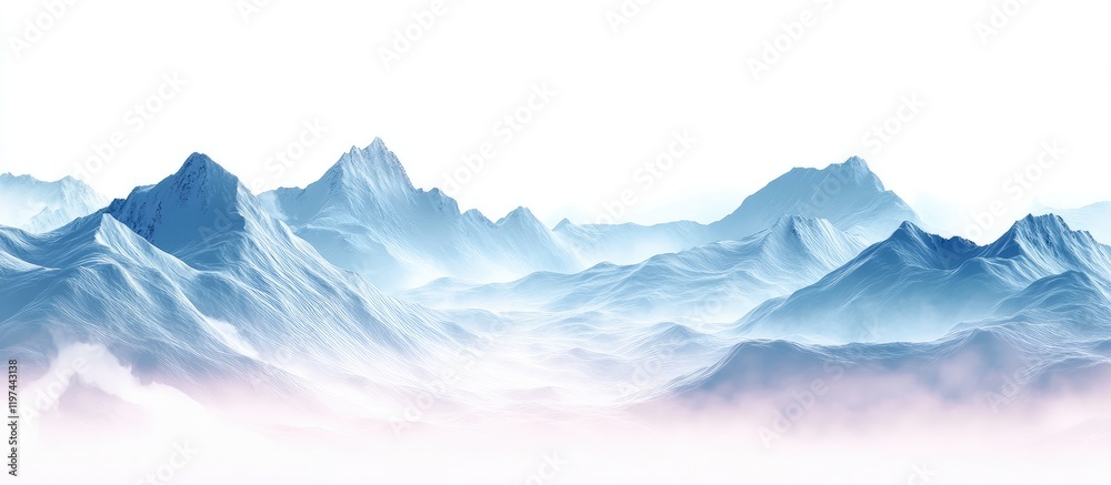 Fototapeta premium Snow-covered mountain landscape with empty space for text or overlay.