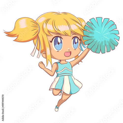 Cheerleader, girl, cheering up, jumping, chibi