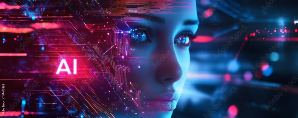Futuristic AI Circuitry Design, vibrant abstract backdrop featuring glowing elements, ideal for digital marketing and social media banners. Futuristic AI Circuitry Design, vibrant abstract backdrop featuring glowing elements, ideal for digital marketing and social media banners.