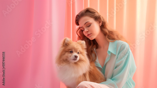 Dulzura y Elegancia: Mujer Radiante con su Compañero Canino photo