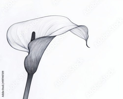 Calla lily modern art concept. A calla lily silhouette, elegant line art, black and white, isolated on white background