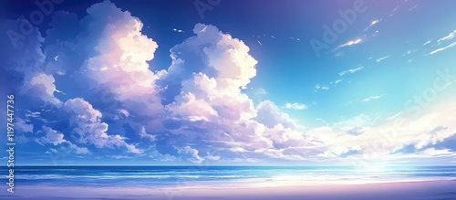 Seascape with dramatic clouds and lighting, featuring empty copy space for text and serene ocean view. photo