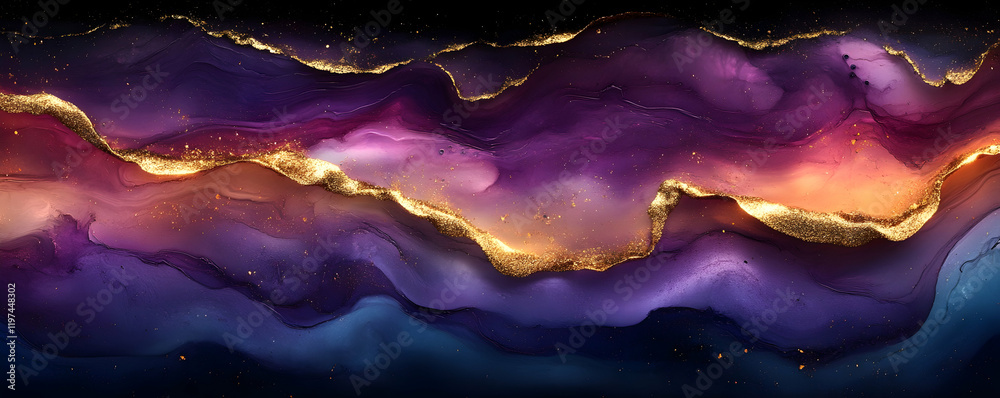Cosmic Ink Galaxy Design, Gold Accents Cosmic Ink Galaxy Design, Gold Accents